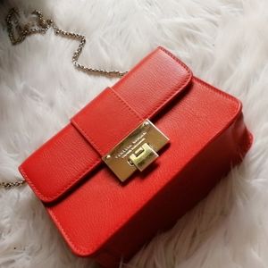 Vanessa Hogan orange cross body metal chain bag